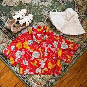 J Crew Dauphinette Floral Red Button-Up Shirt